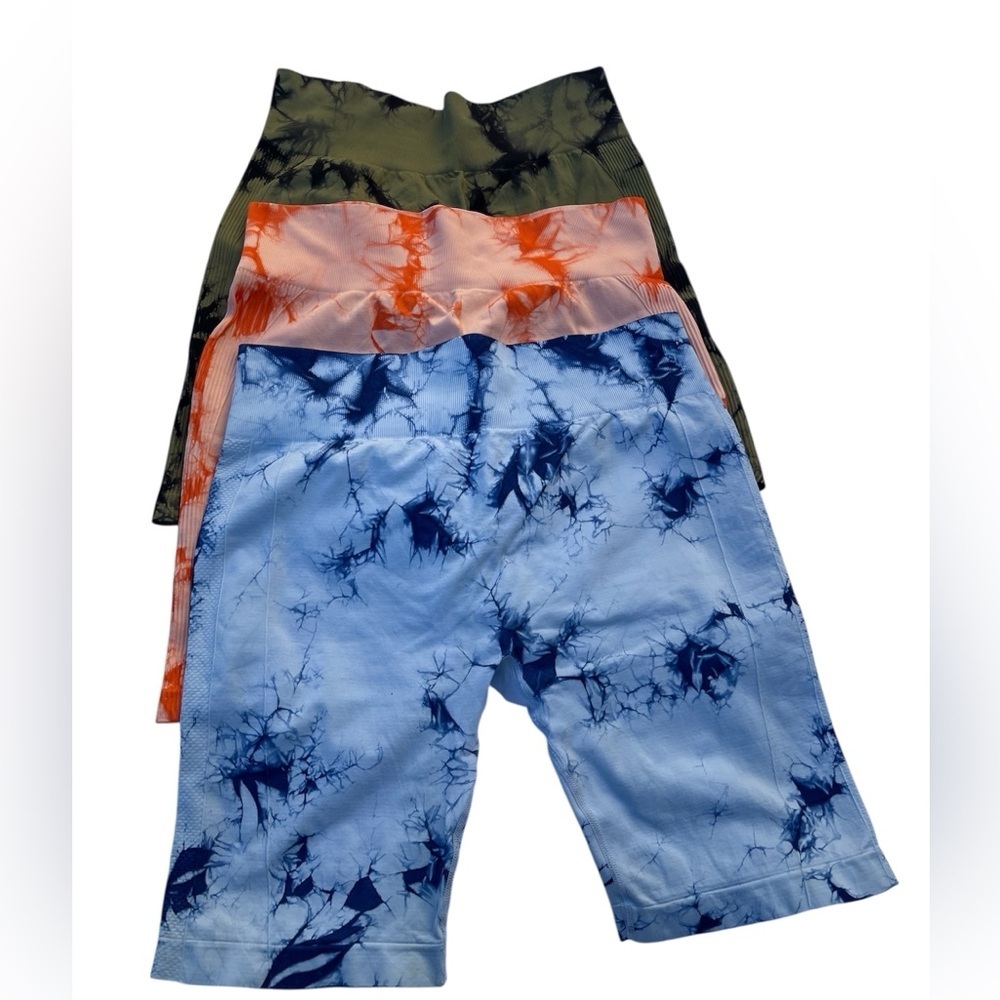 3-Pack Tie Dye Biker Shorts High Waist Workout Set 2XL.